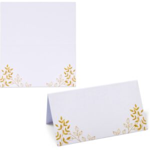 Gift Boutique 100 Pack Gold Leaf Place Cards Golden Leaves Seating Name Card Wedding Table Setting Folded Tent Cards for Baby Shower Weddings Holiday Tables Placement Party Decorations 2" x 3.5"