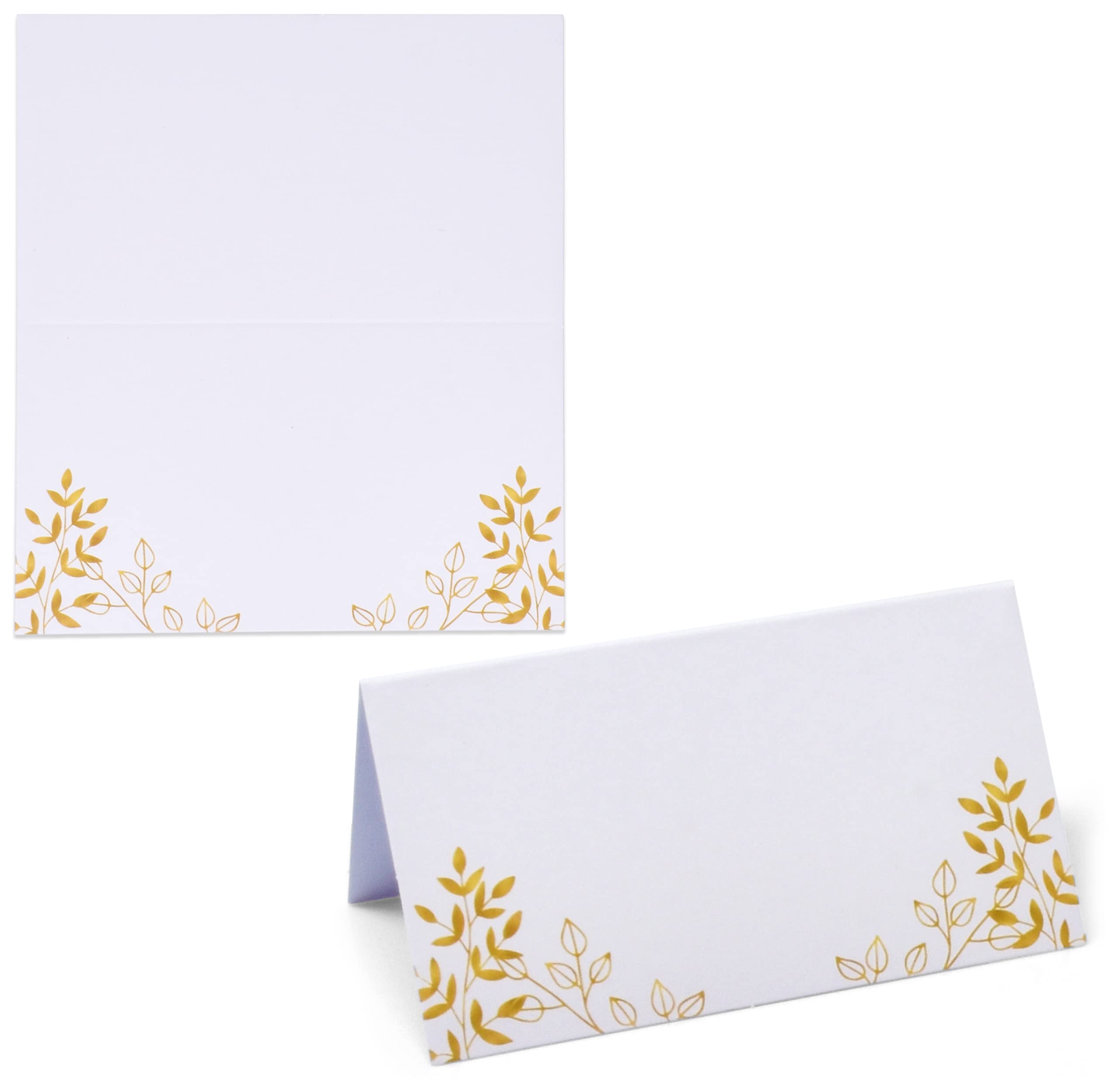 Gift Boutique 100 Pack Gold Leaf Place Cards Golden Leaves Seating Name Card Wedding Table Setting Folded Tent Cards for Baby Shower Weddings Holiday Tables Placement Party Decorations 2" x 3.5"