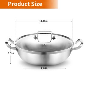 Delarlo Tri-Ply Stainless Steel 11 inch Everyday Pan with Lid, Kitchen Everything Pan, Chef's Pans, Induction Deep Saute Pan, High Side Cooking Pot 3.5QT, Oven Safe Stock Pot, Up to 600℉