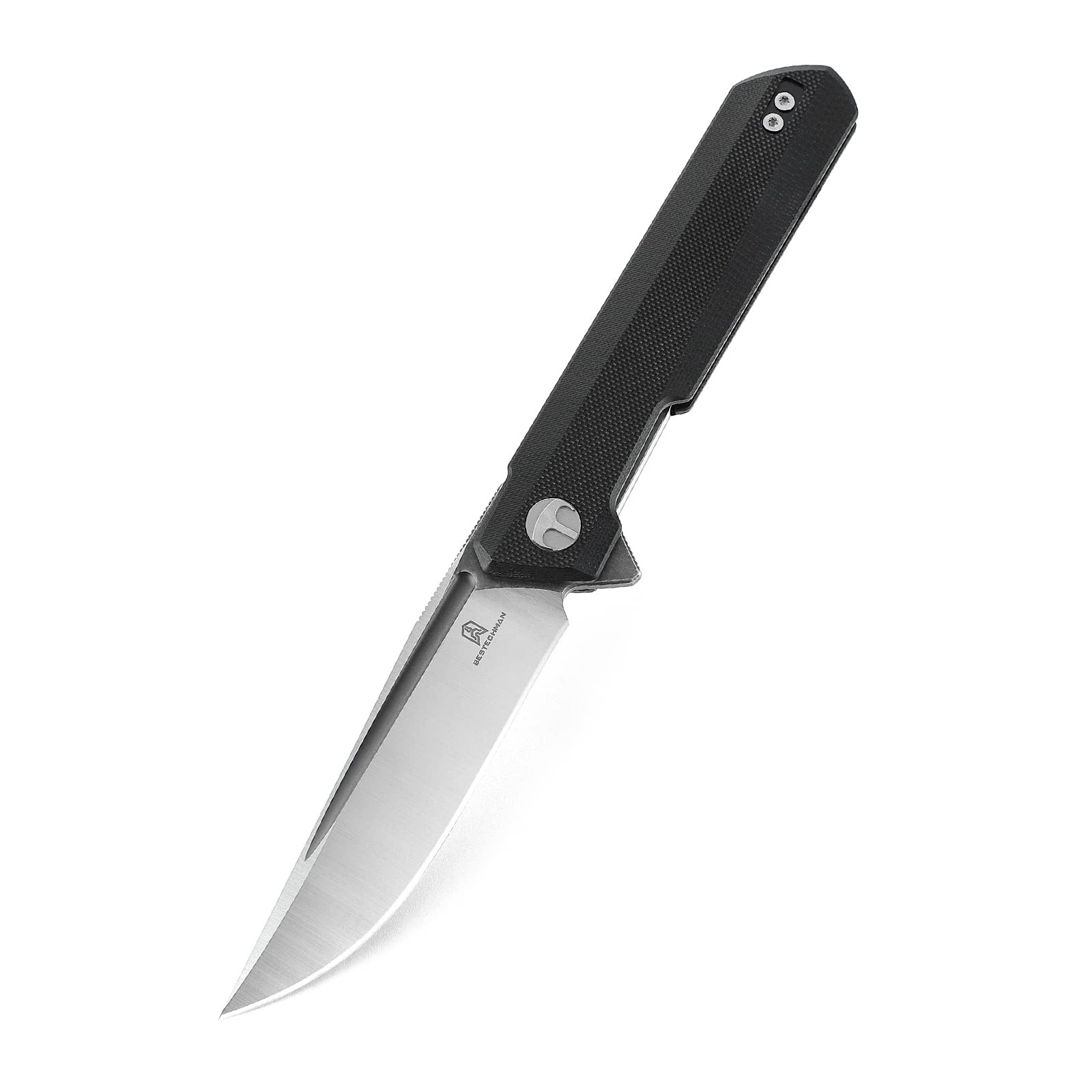 BESTECHMAN Dundee Pocket Folder Folding Knife: 3.35" D2 Steel Grey titanized Satin Blade, G10 Scales, Flipper, Liner Lock, EDC Reversible Deep Clip, BMK01D (Black Handle)