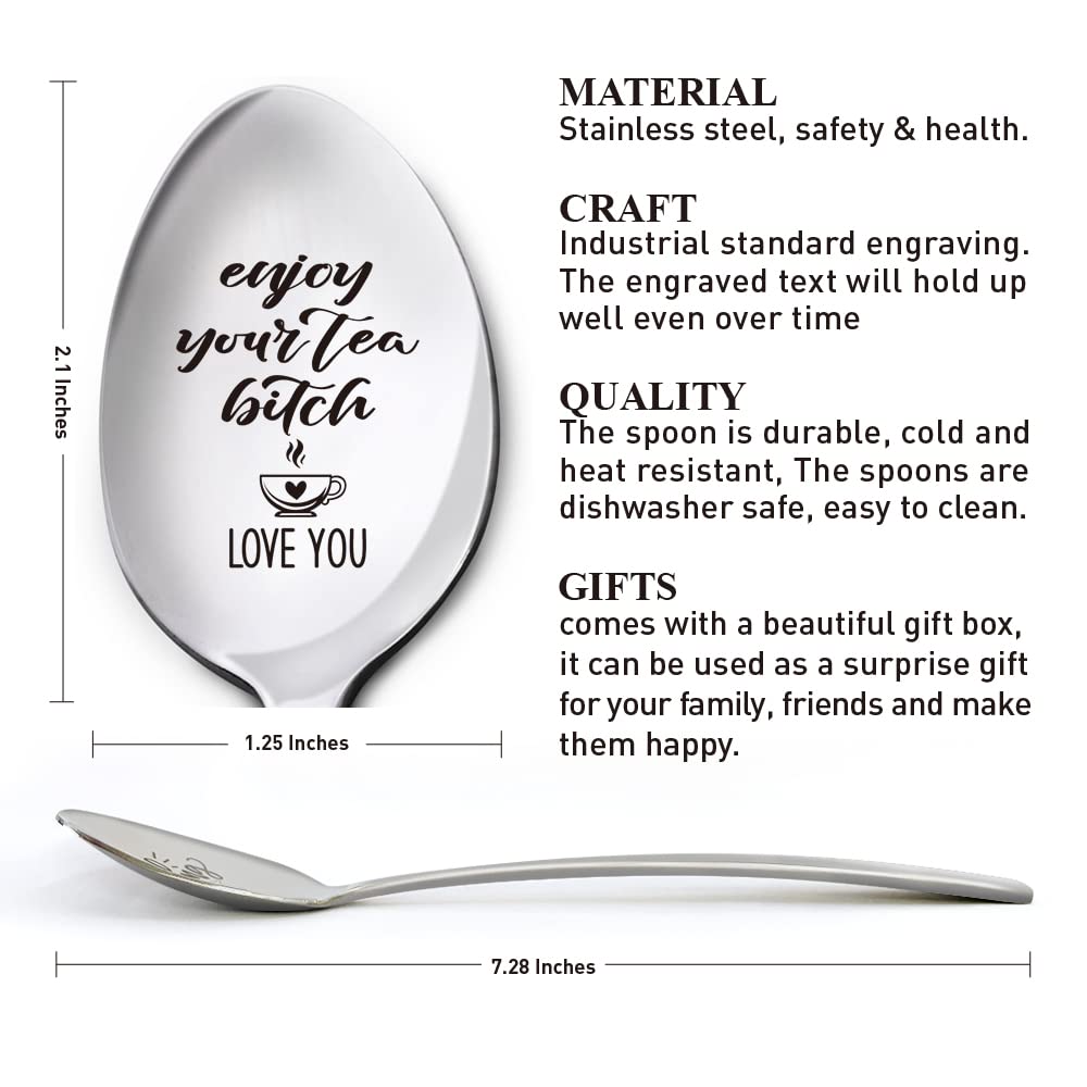 Friendship Spoon Gifts for Women Friends, Love You for Infini Tea, Birthday Christmas Gifts for Mom Tea Lover Besties Best Friends Bff Sister, Engraved Stainless Steel Tea Spoon Gifts for Tea Lover