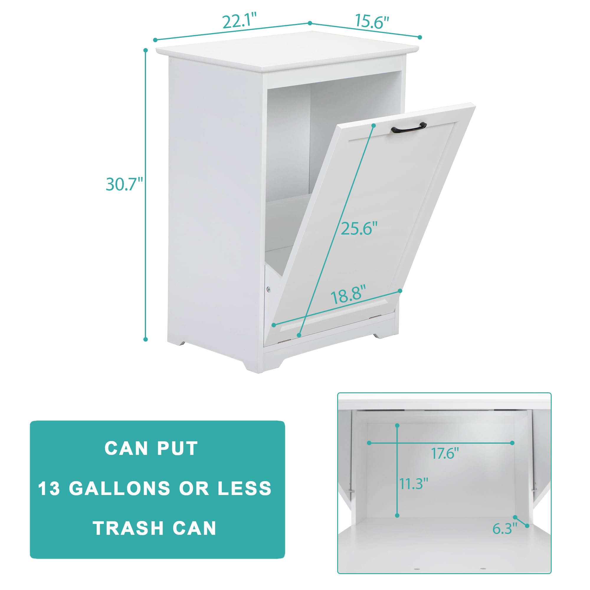 JAXPETY Tilt Out Trash Cabinet Kitchen Trash Can Holder Wood Laundry Hamper Recycling Trash Cabinet with Angle Adjustable Door, White (Single Door)