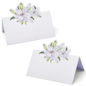 Gift Boutique 100 Lilies Place Cards White Floral Flower Wedding Seating Name Card Table Setting Folded Tent Cards 2 x 3.5 Inches