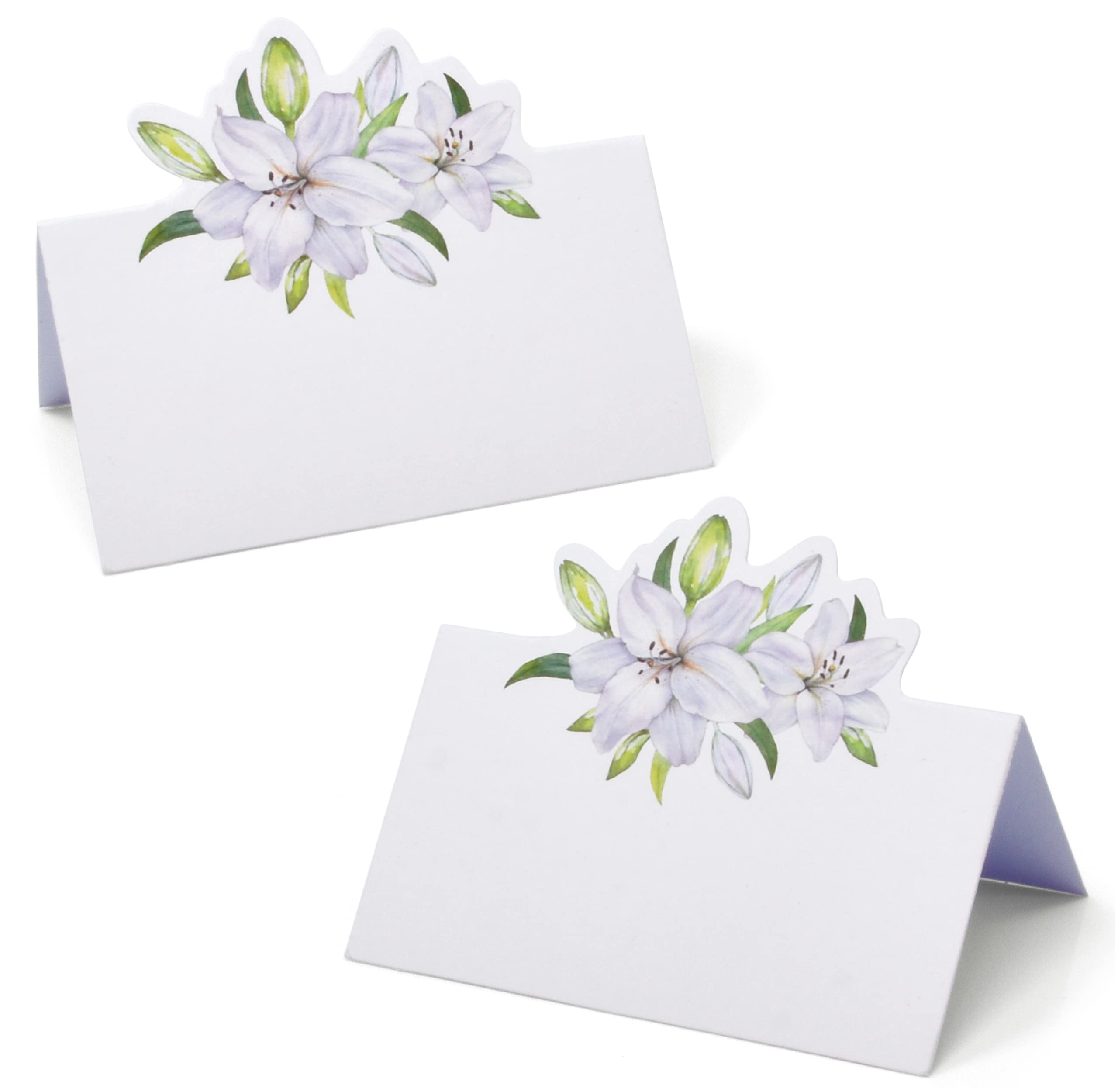 Gift Boutique 100 Lilies Place Cards White Floral Flower Wedding Seating Name Card Table Setting Folded Tent Cards 2 x 3.5 Inches