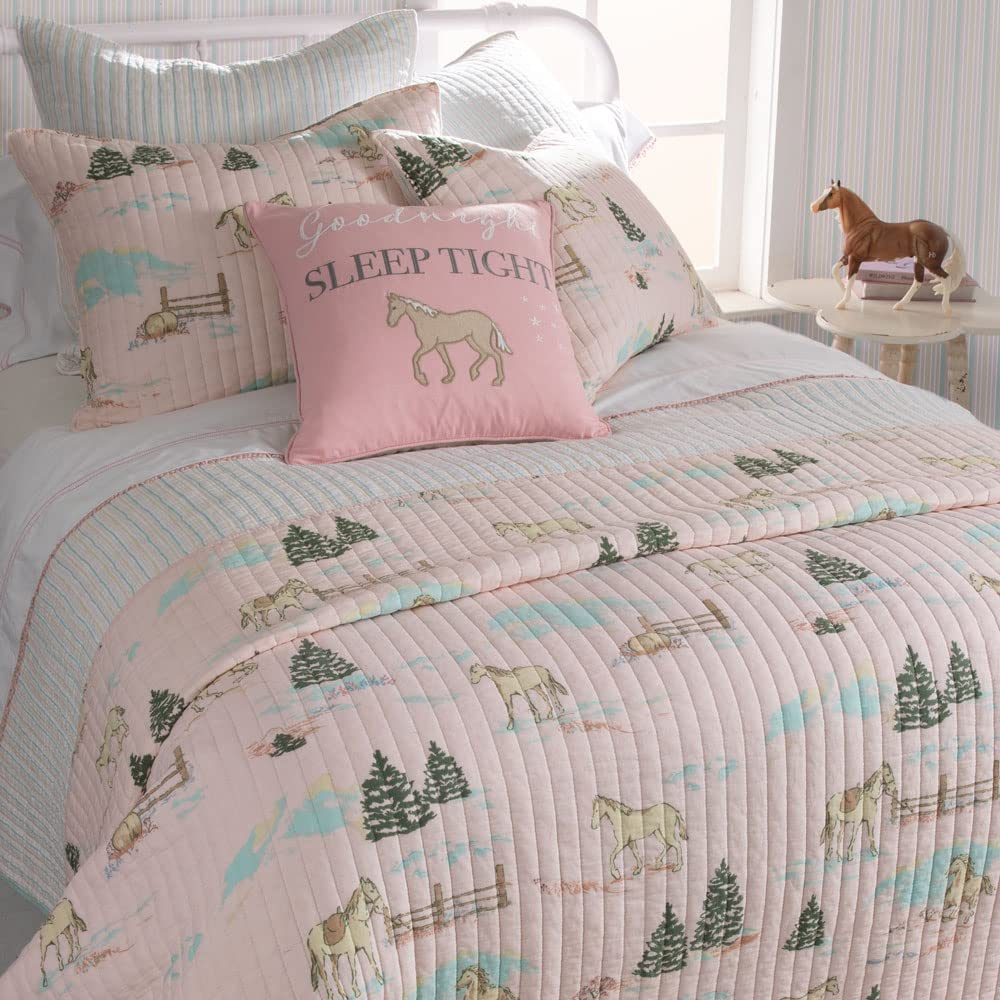 Horse Girls Pink Woodland Ponies Western Full/Queen Quilt