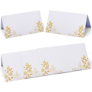 Gift Boutique 100 Pack Gold Leaf Place Cards Golden Leaves Seating Name Card Wedding Table Setting Folded Tent Cards for Baby Shower Weddings Holiday Tables Placement Party Decorations 2" x 3.5"