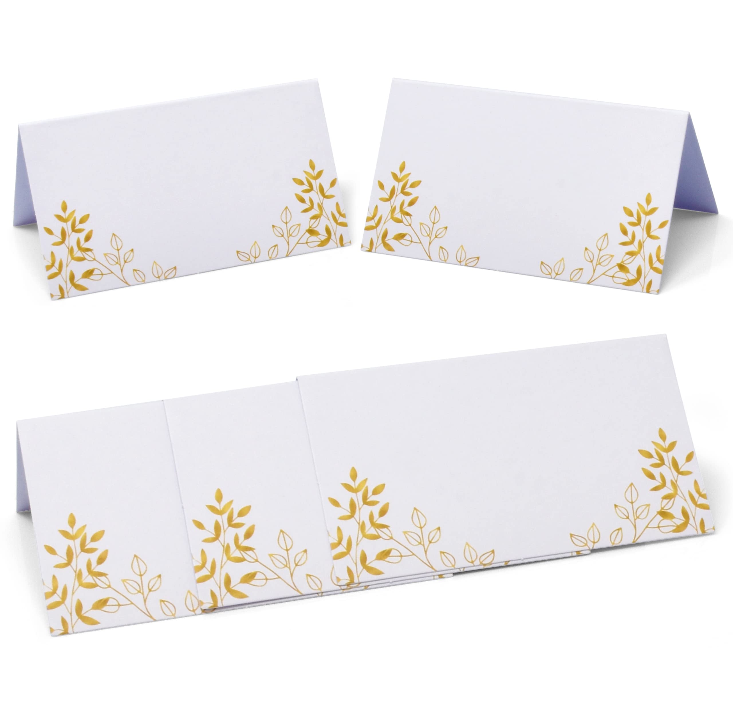 Gift Boutique 100 Pack Gold Leaf Place Cards Golden Leaves Seating Name Card Wedding Table Setting Folded Tent Cards for Baby Shower Weddings Holiday Tables Placement Party Decorations 2" x 3.5"