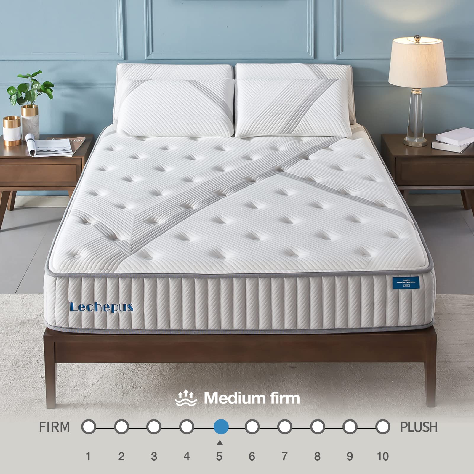 Lechepussleep Twin XL Mattress,Lechepus 10 Inch Premium Memory Foam Hybrid Mattress in Box,Pocket Springs with Memory Foam for Back Pain,Medium Firm Breathable Soft Cover Mattress 10-Years Support