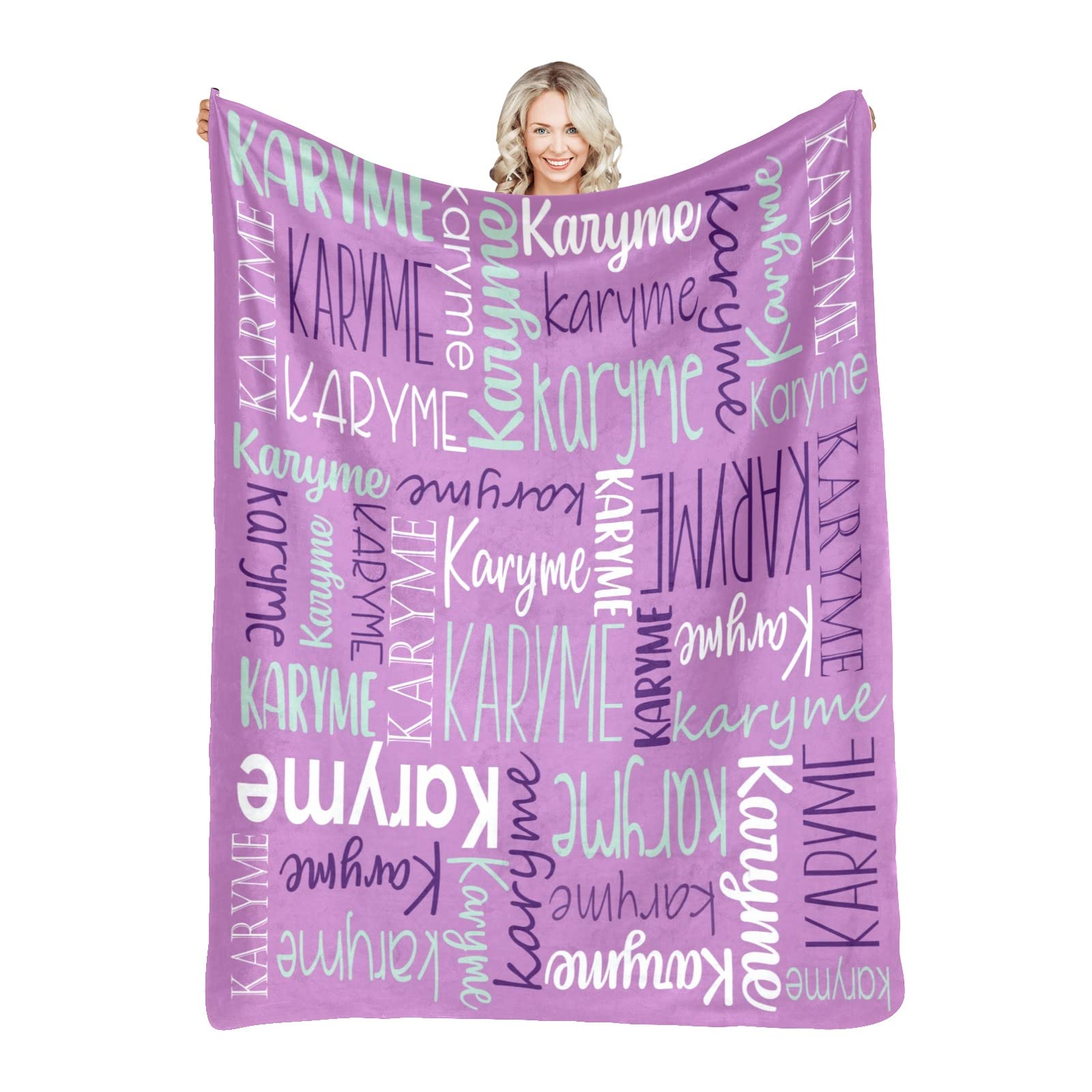 Personalized Blankets with Names Baby Gifts for Girls Boys Custom Soft Fleece Sherpa Name Blanket for Kids and Adults Birthday for Daughter Son Granddaughter Grandson (Light Purple)