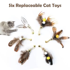 Hokoad Cat Insect Feather Toys Replacement Cat Toy Wand Refills, 6 Pieces Natural Insect Cat Toy Feathers Refill, Interactive Cat Teaser Wand Attachments, with Bell