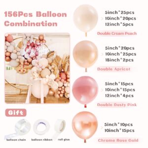 Boho Balloon Arch Kit 156pcs Dusty Rose Balloon Garland Double Stuffed Dusty Pink Nude Brown Cream Peach Chrome Rose Gold Balloon Garland Kit for Baby Shower Bridal Wedding Birthday Party Decorations