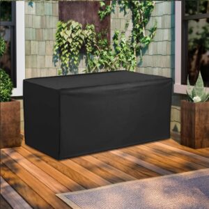 SUNSURE Deck Box Cover Heavy Duty Waterproof Outdoor Ottoman Bench Cover for Keter Large Deck Boxes Rectangular Storage Box Cover with Drawstring and Zipper (48x24x22in)