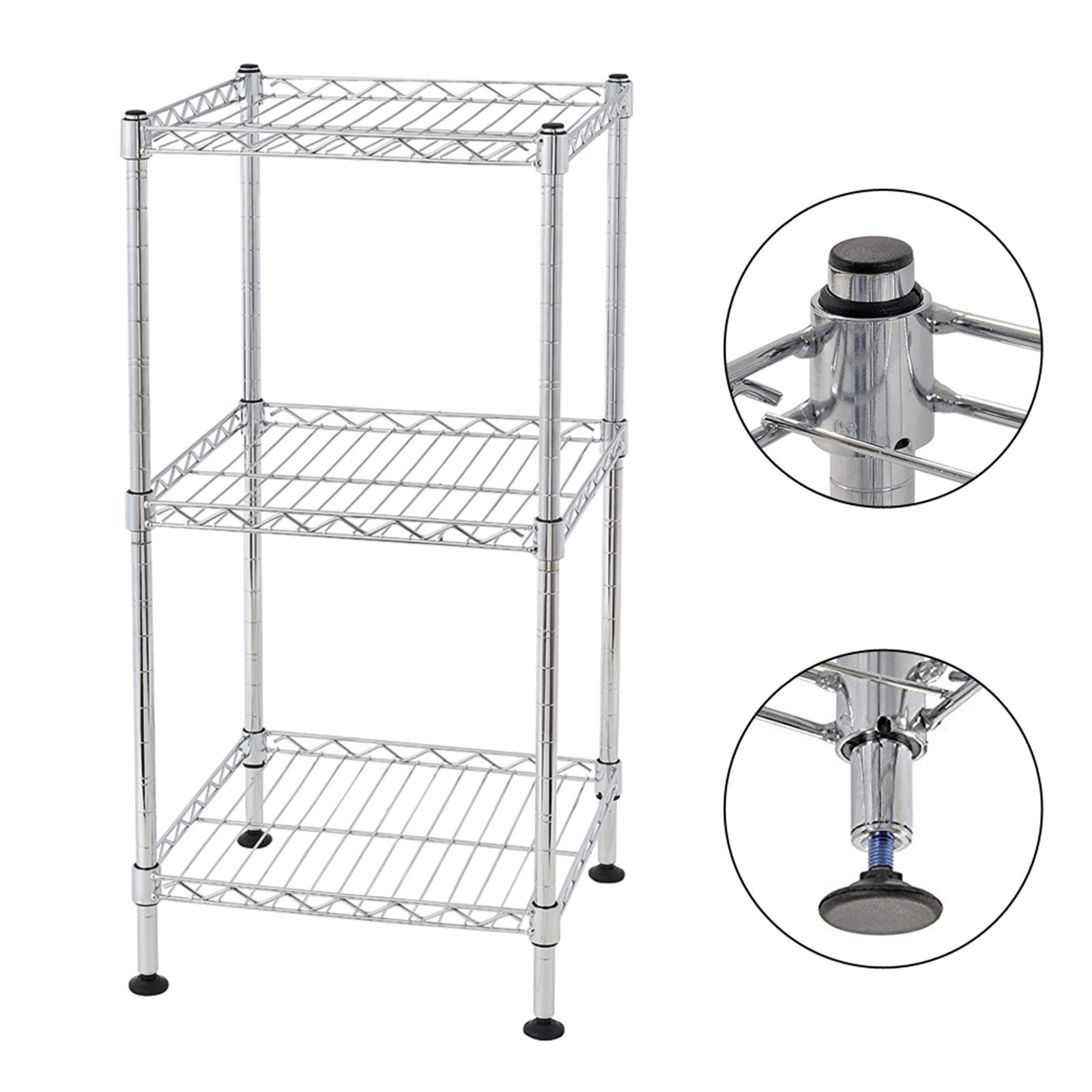 Guangshuohui 3-Tier Metal Storage Rack,Steel Wire Shelving Tower,Metal Storage Shelf Unit for Laundry Bathroom Kitchen Pantry Closet, Silver