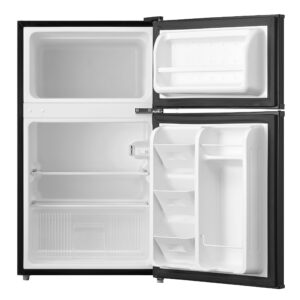 3.2 Cu Feet Two Door Compact Refrigerator with Freezer, Black