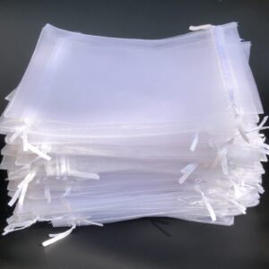 100 Pieces of 8X12Inches White Large Sheer Organza Bags Party Gift Wedding with Drawstrings Sachet Festivals Makeup Bags