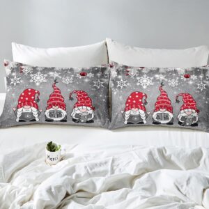 Christmas Gnomes Duvet Cover, Xmas Theme Comforter Cover For Kids Boys Girls Teens Adult, Santa Claus Snowflake Bell Bedding Set Merry Christmas Bedspread Cover With 2 Pillow Cases, Grey, Queen