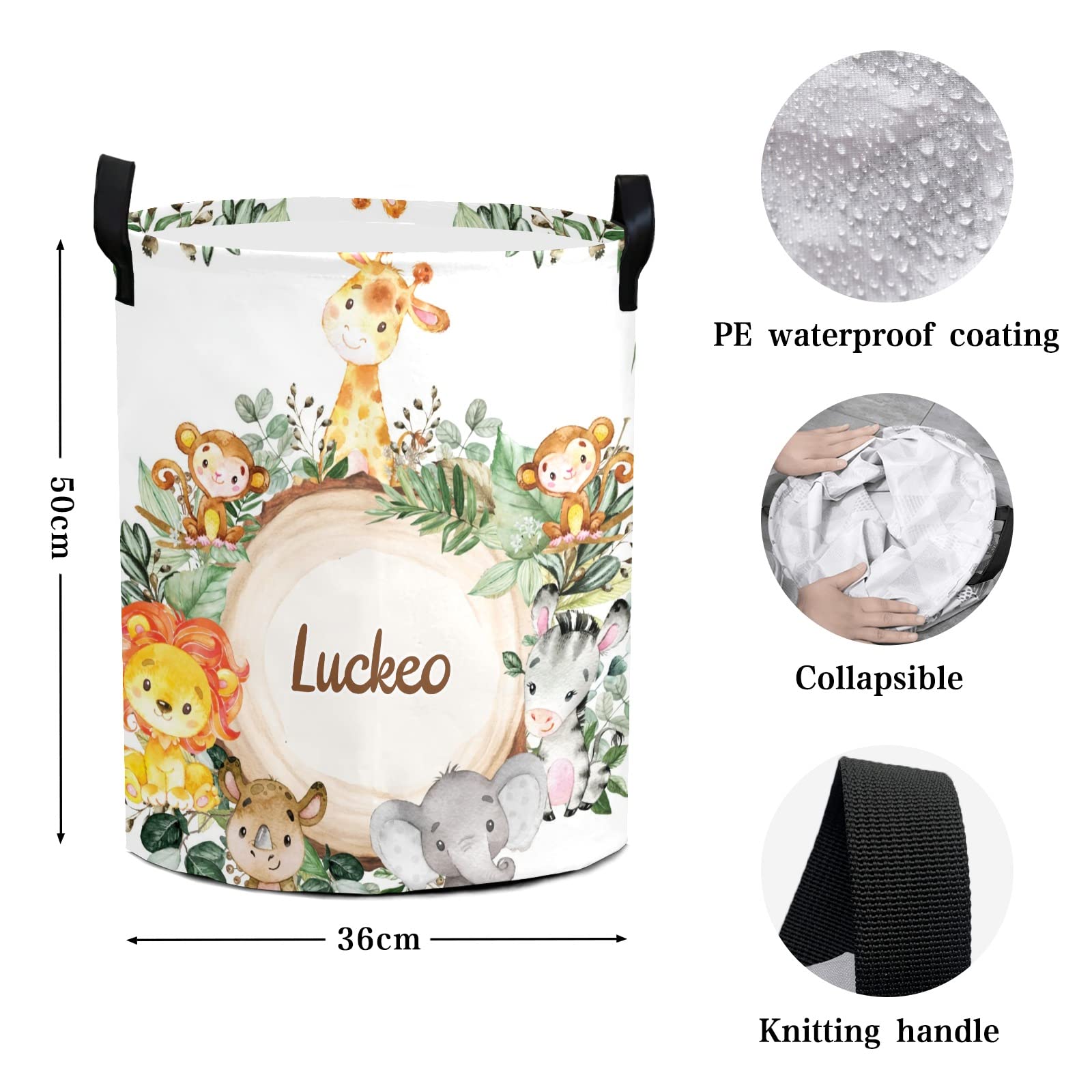 Safari Jungle Animals Personalized Laundry Basket Clothes Hamper Storage Handle Waterproof, Custom Collapsible Large Capacity , for Bedroom Bathroom Toy Decoration