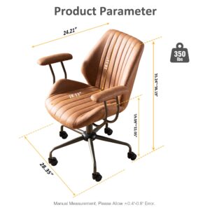 ovios Ergonomic Office Chair, Comfy Leather Chair with Swivel Rolling Wheels, Mid-Century Modern Computer Desk Chair for Home Executive, Brown