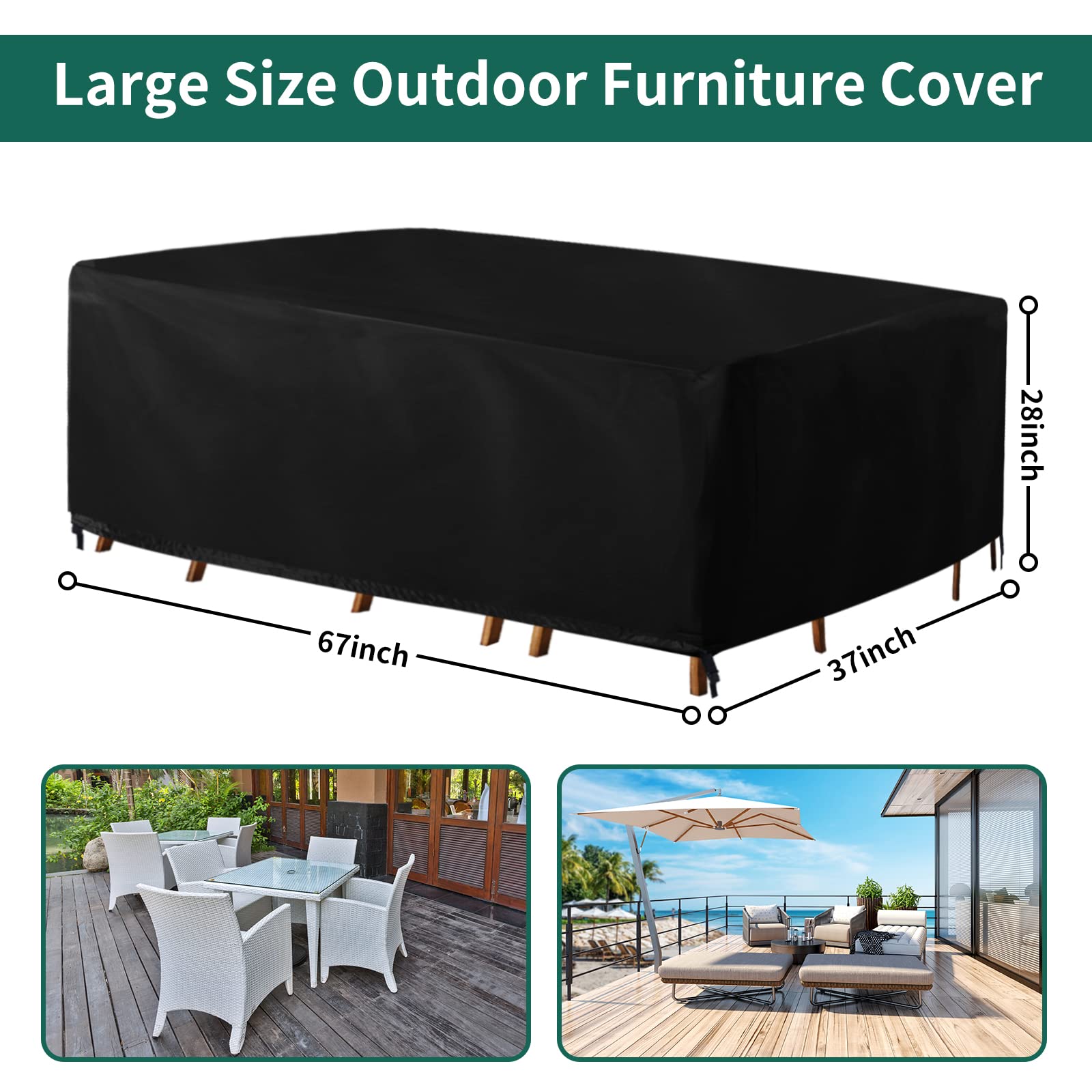 smdodddy Patio Furniture Covers, Waterproof Rectangular Patio Furniture Set Cover, Patio Covers 67" L x 37" W x 28" H Outdoor Sectional Sofa Set Covers, Outdoor Patio Table Covers Fit for 6-8 Seats