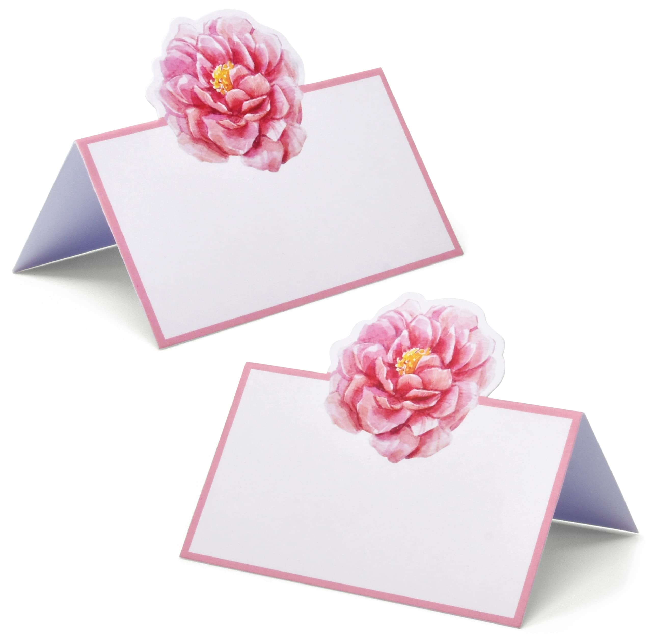 Gift Boutique 100 Pink Peony Floral Place Cards Flower Wedding Seating Name Card Folded Tent Cards for Baby Shower Weddings Tables 2 x 3.5 Inches