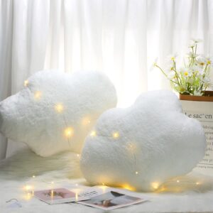 Namalu 20 Inch Cloud Shaped Stuffed Throw Pillows Lovely Pillows Cute Aesthetic Soft Waist Rest Cushion for Girls Bedroom Office Car Chair Home Decoration (White, 2 Pcs)