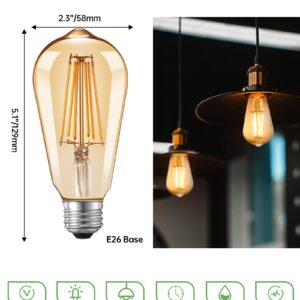 Qualilux Dusk to Dawn Edison Light Bulbs ST58(ST19), Vintage Amber Glass, Warm Light, 6.5W=60W, Non-Dimmable Auto On/Off Light Sensing LED Filament Bulb Outdoor, 700LM, E26, 2-Pack, HQ-H027