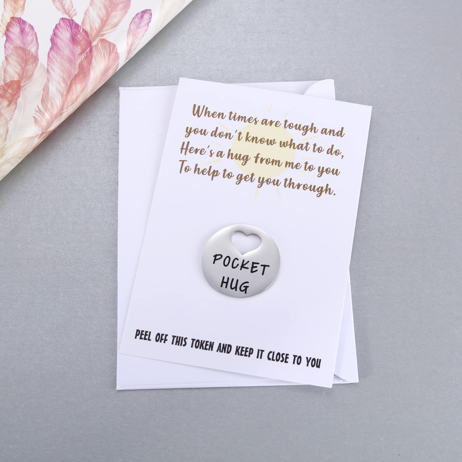 When Times are Tough Little Keepsake Pocket Hug Token & Greeting Card for Friends Family, Positivity Cheer Pick Me Up Mental Health Gift, Think of You Missing You Gift