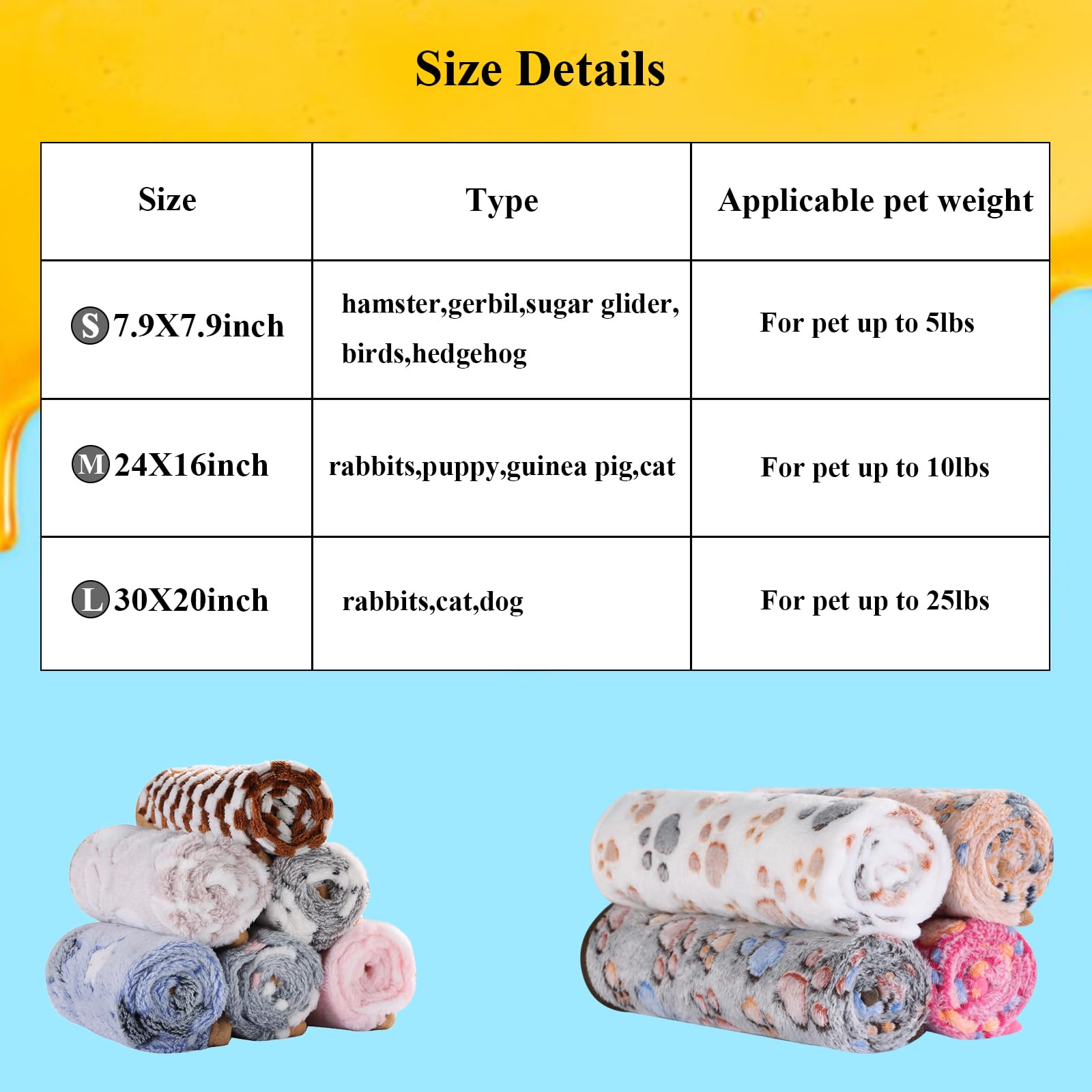 Grddaef Guinea Pig Fleece Blankets 6 Pieces Waterproof & Washable Small Animal Cage Liners Sleep Mat Bedding Pad for Hamster Chinchilla Rabbit Hedgehog (S-7.9 x 7.9 Inch)