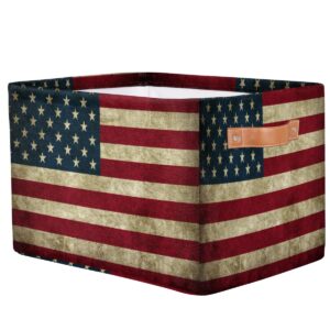 Storage Basket American USA Flag, Large Foldable Organizer Storage Bins for Shelves, Sturdy Canvas Cubes Storage Boxes with Handles for Toys Closet Nursery Office Living Room 15" x 11" x 9.5"