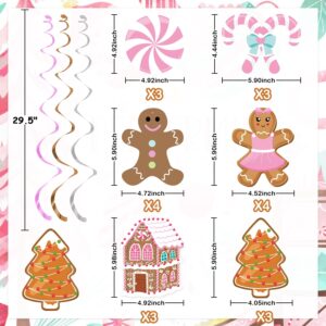 K KUMEED 20 Pcs Gingerbread Man Theme Party Hanging Swirls Ceiling Hanging Streamers for Christmas, Christmas Decorations Birthday Party Supplies Baby Shower Decor