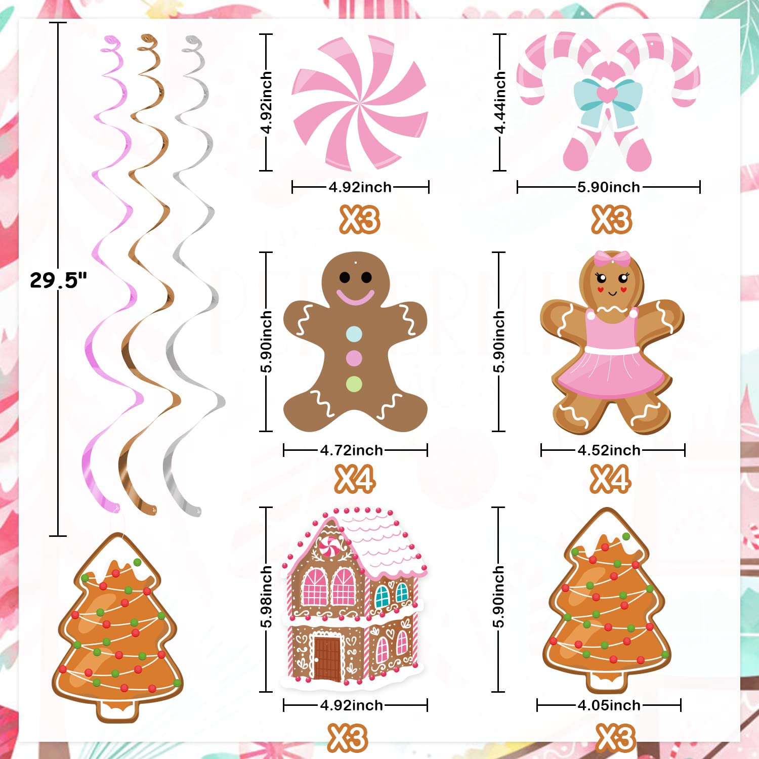 K KUMEED 20 Pcs Gingerbread Man Theme Party Hanging Swirls Ceiling Hanging Streamers for Christmas, Christmas Decorations Birthday Party Supplies Baby Shower Decor