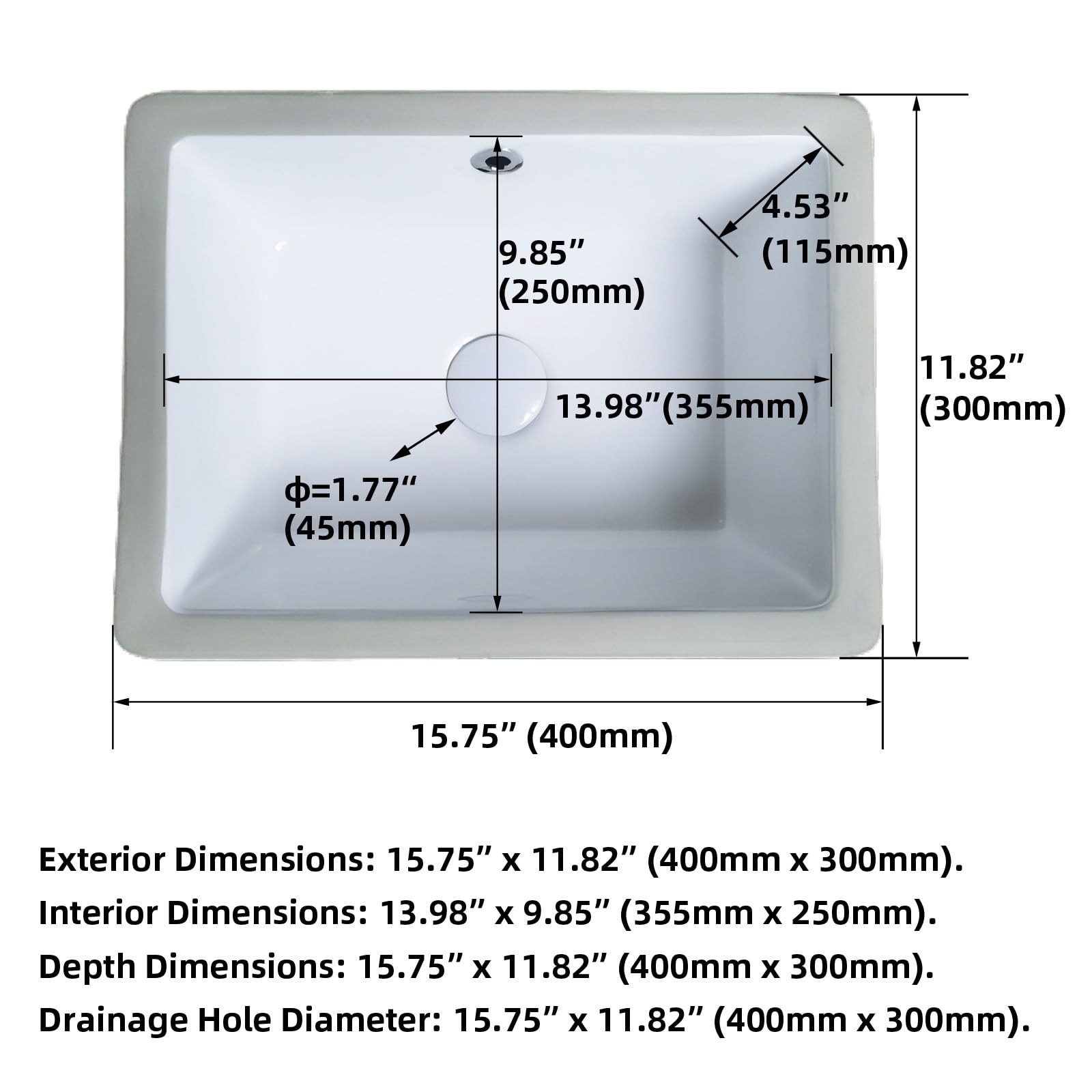 KINGWONG Small Undermount Bathroom Sinks Rectangular 16 Inch Bathroom Vanity Sink White Porcelain Vessel Sink Cabinet 15.75" x 11.82" Ceramic Wash Basin Sink With Overflow Tiny Lavamanos Para Baños