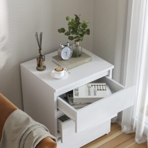 FOTOSOK White Nightstand with 3 Drawers, White Bedside Table Night Stand for Bedroom with Cut-Out Handle, Sofa Side Table 3 Drawer Nightstand for Bedroom, 17.7W*15D*21.7H