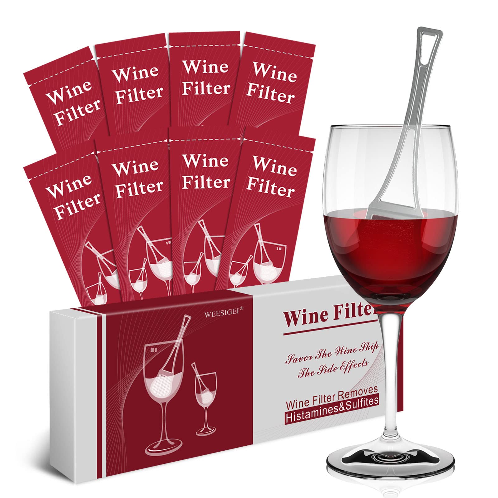 WEESIGEI Wine Wand Sulfite Purifier: Wine Filters Remover Histamines Sulfite - Relieve Headaches Prevent Wine Allergy（pack of 8）