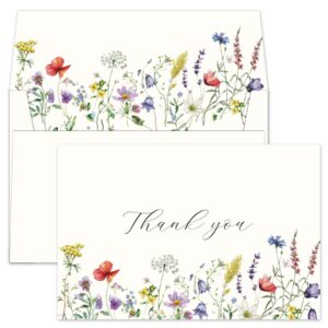 gooji 4x6 midsummer floral thank you cards multipack with envelopes (bulk 20-pack) matching peel-and-seal envelopes, wildflower, weddings, blank notes small business, assorted stationary