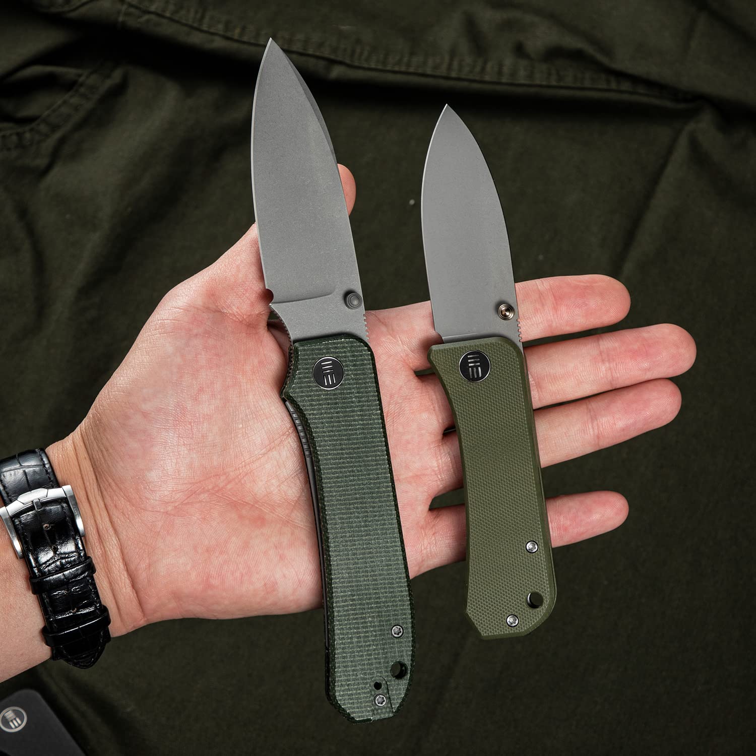 WeKnife Big Banter Pocket Knife for EDC, Ben Petersen Folding Knife with 3.69”CPM 20CV Blade Canvas Micarta Handle, Titanium Thumb Stud Opener WE21045-2 (Green)