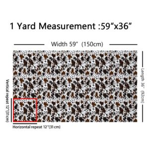 Manfei Cow Print Fabric by The Yard, Brown White Cow Fur Print Fabric for Craft Lovers and Sewing Hobby, Abstract Cowhide Print Decorative Fabric for for Upholstery and Home DIY Projects, 1 Yard