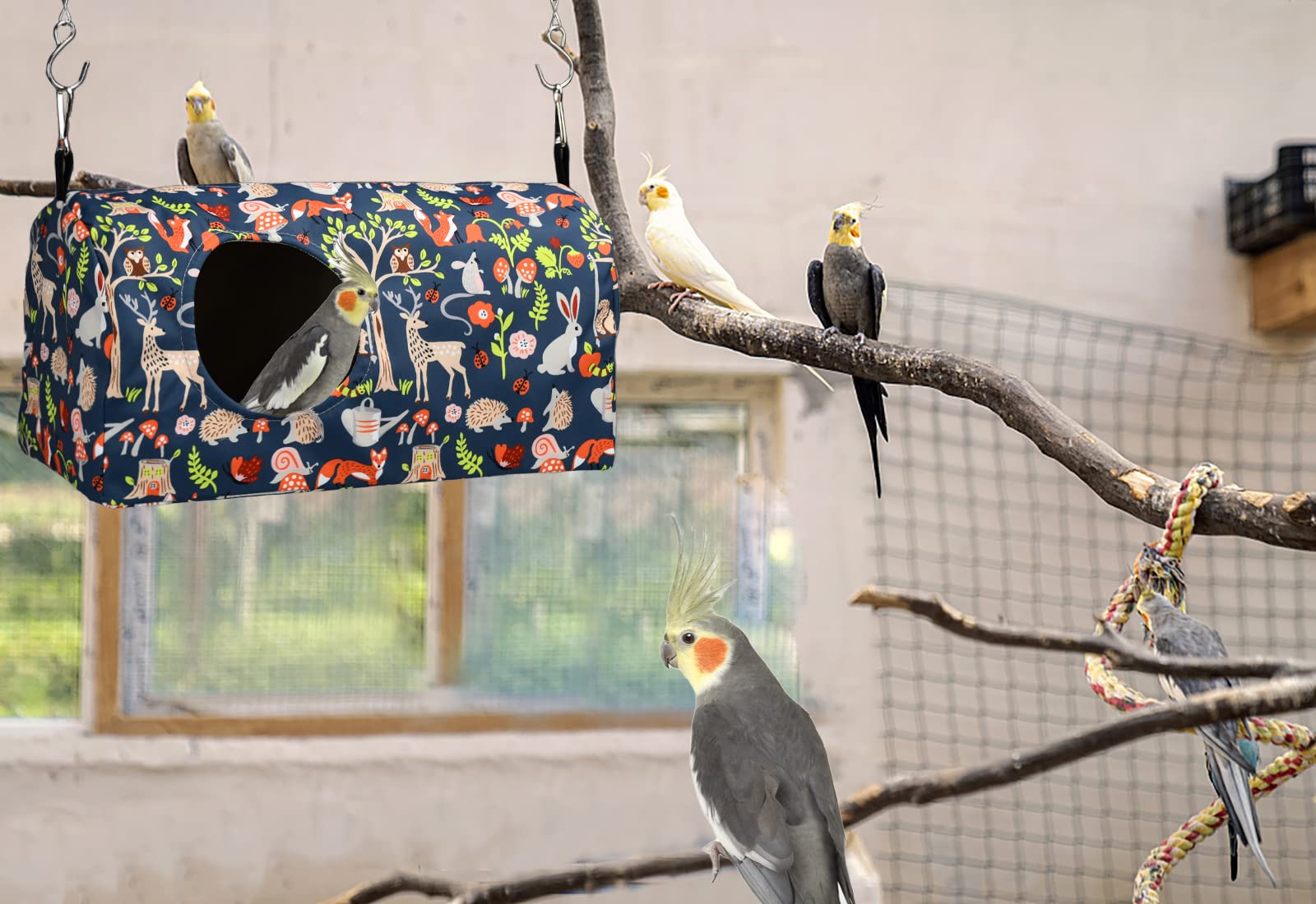 ShuRung Parrot Cockatiel Warm House Bird Nest Bed Winter Hanging Hammock Birds Sleeping Bed Parrot Hideway Bed Polyester Fabric for Parrot Parakeet Cockatiels Budgies Lovebird African Grey (S)