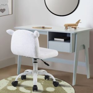 GIA Faux Fur Fuzzy Kids Desk Adjustable and Swivel Rolling Chair, White Piggy Shape