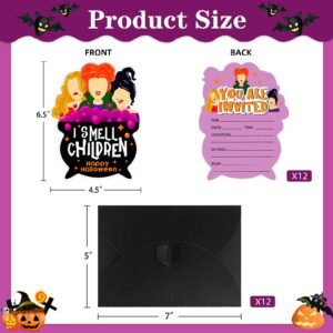 SICOHOME Halloween Party Invitations - 12pcs 5"x7" Halloween Birthday Invitations with Envelopes for Kids Adult Baby Shower Halloween Greeting Cards Hocus Pocus Invitations Party Favors Supplies