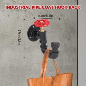 Tissting Industrial Pipe Red Handwheel Coat Hook Rack Heavy Duty Rustic Clothes Towel Holder Hanger Hat Robe Towel Wall Mounted Holder Hanger with Hardware for Home, Office(B Style)