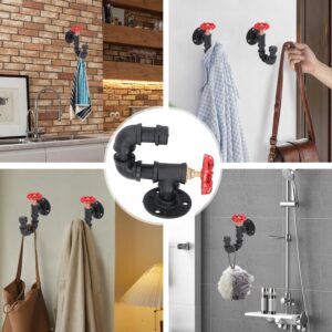 Tissting Industrial Pipe Red Handwheel Coat Hook Rack Heavy Duty Rustic Clothes Towel Holder Hanger Hat Robe Towel Wall Mounted Holder Hanger with Hardware for Home, Office(B Style)