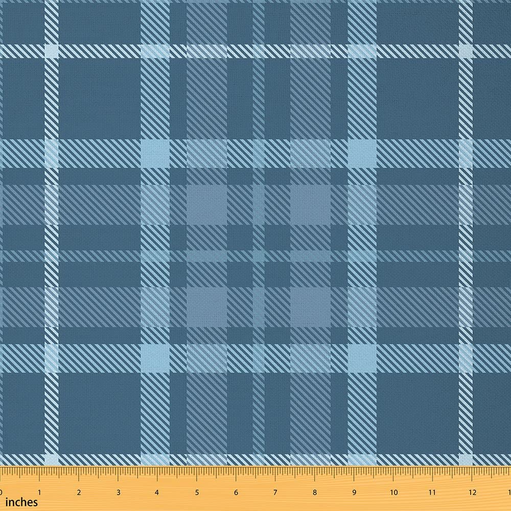 Blue Tartan Fabric by The Yard, Scottish Plaid Upholstery Fabric, Geometric Check Grid Lattice Stripe Decorative Fabric, Cross Line Indoor Outdoor Fabric, DIY Art Waterproof Fabric, 3 Yards