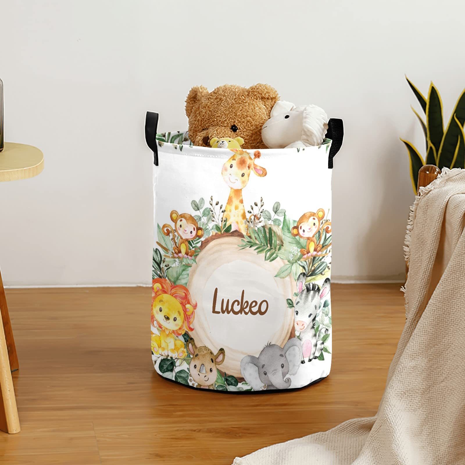 Safari Jungle Animals Personalized Laundry Basket Clothes Hamper Storage Handle Waterproof, Custom Collapsible Large Capacity , for Bedroom Bathroom Toy Decoration