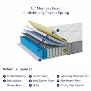 Twin Mattress,Lechepus 10 Inch Premium Hybrid Foam Mattresses in a Box,Pocket Innersprings with Memory Foam for Motion Isolation,Breathable Soft Cover Mattress Medium Firm,10-Years Support