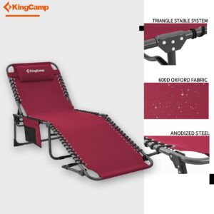 KingCamp Patio Chaise Lounge Chairs Reclining Folding Adjustable Outside with Pillow Lawn Pool Beach Sunbathing Camping Cot Outdoor, 74.8''x23.2''x14.5'', Crimson