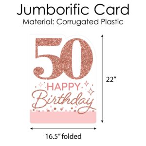 Big Dot of Happiness 50th Pink Rose Gold Birthday - Happy Birthday Giant Greeting Card - Big Shaped Jumborific Card - 16.5 x 22 inches