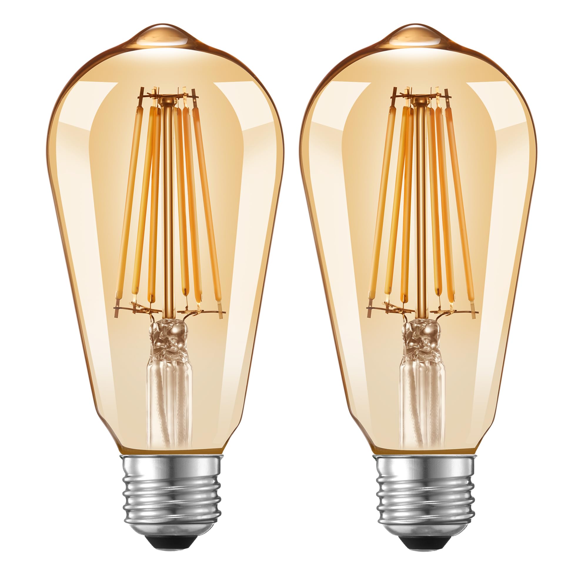 Qualilux Dusk to Dawn Edison Light Bulbs ST58(ST19), Vintage Amber Glass, Warm Light, 6.5W=60W, Non-Dimmable Auto On/Off Light Sensing LED Filament Bulb Outdoor, 700LM, E26, 2-Pack, HQ-H027