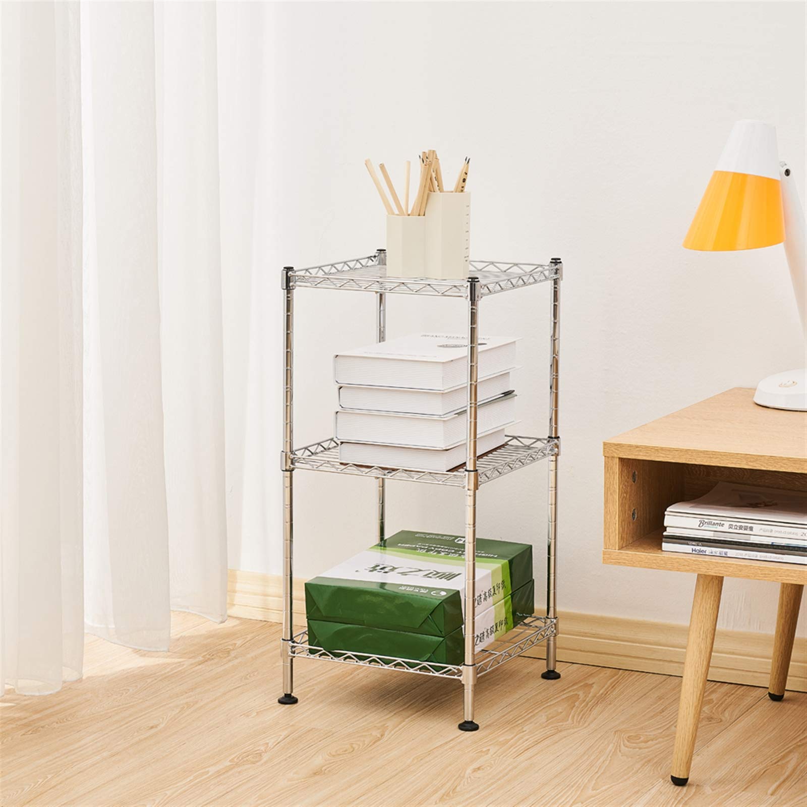 Guangshuohui 3-Tier Metal Storage Rack,Steel Wire Shelving Tower,Metal Storage Shelf Unit for Laundry Bathroom Kitchen Pantry Closet, Silver