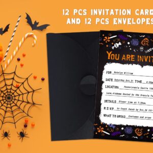 PETCEE Halloween Party Invitations with Envelopes 5"x7" Halloween Invitations Card for Kids Adults 12pcs Halloween Party Supplies for Costume Birthday Scary Spooky Haunted House Pumpkin Theme